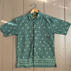 Timberland Green Leaf-Print Short Sleeve Button-Down Shirt